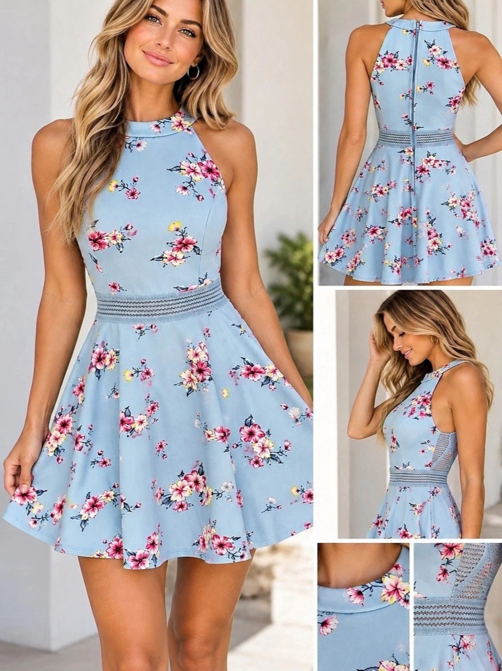 City Triangles Floral Mini Dress Blue & Pink Size 3